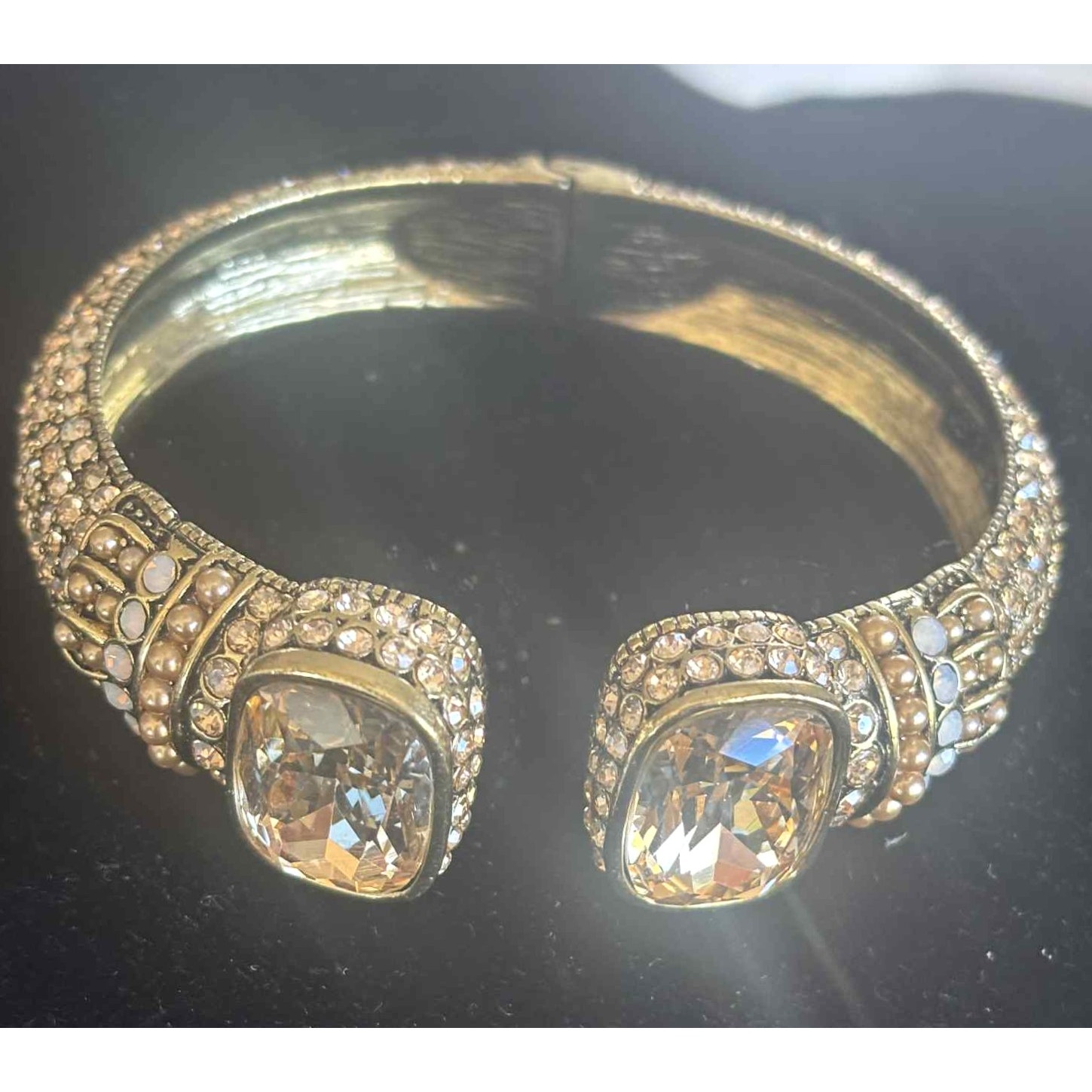 Heidi Daus Triple Play Crystal Cuff Bracelet - Gold Gems White Gold Rhinestones 85$